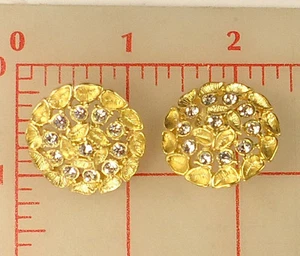 5 large gold metal buttons leaves design rhinestone 1 1/8" 28mm 839 shank - Picture 1 of 3