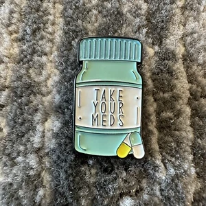 Pills Enamel Pin Green Pill Bottle Take Your Meds Hat Lapel Backpack Brooch New - Picture 1 of 4