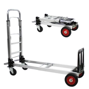 Folding Four-Wheel Hand-Pulled Luggage Cart Hand-Pushed Cargo Transport Cart - Picture 1 of 16