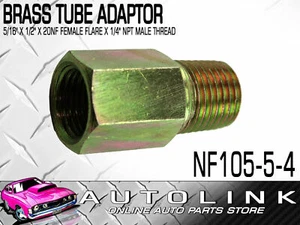BRASS TUBE ADAPTOR - FOR 5/16" BUNDY TUBE 1/2"x20NF FEM FLARE x 1/4"NPT MALE - Picture 1 of 7