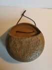 Handmade Pottery Wall Pocket Brown Textured Leather Hanger Boho Hippie Heavy  D
