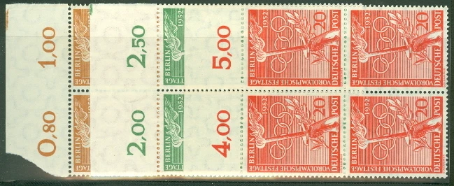 GERMANY BERLIN #9N81-3 Complete Olympic set in Margin blocks of 4, og, NH, VF - Image 1 of 1