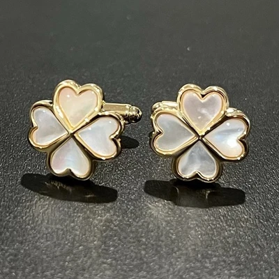 Gemelos trébol enchapados en oro madreperla para hombre cumpleaños boda regalo en caja Foto 1 de 4