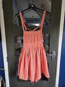 ASOS Orange & Beige Gingham Strappy Strappy Open Back Summer Dress Size 12 - Imagen 1 de 11