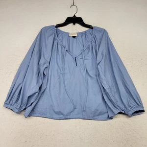 Universal Thread Shirt Womens Large Blue V-neck Boho Peasant Top Blouse - Picture 1 of 9