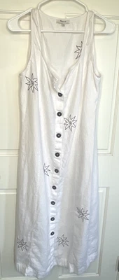 Vestido sin solero Madewell para mujer de lino bordado con botones delanteros talla 10 floral boho Foto 1 de 4