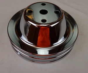 SBC Small Block Chevy 2 Groove Chrome Long Water Pump Pulley 350 1969-1986 - Picture 1 of 7
