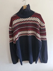 Tom Rusborg Fair Isle Rollkragenpullover XL 54" Nordic Lambswool Strickpullover Navy - Bild 1 von 3