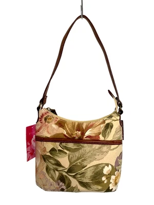 RELIC Eliza Floral Women's Small Canvas Hobo Shoulder Bag Leather Trim NEW - Image 1 of 4