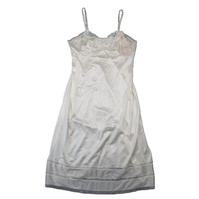 Vtg Adonna Full Slip 36 Cream Satin Lace Trim Union Made Adjustable Coquette NEW - Image 1 of 4
