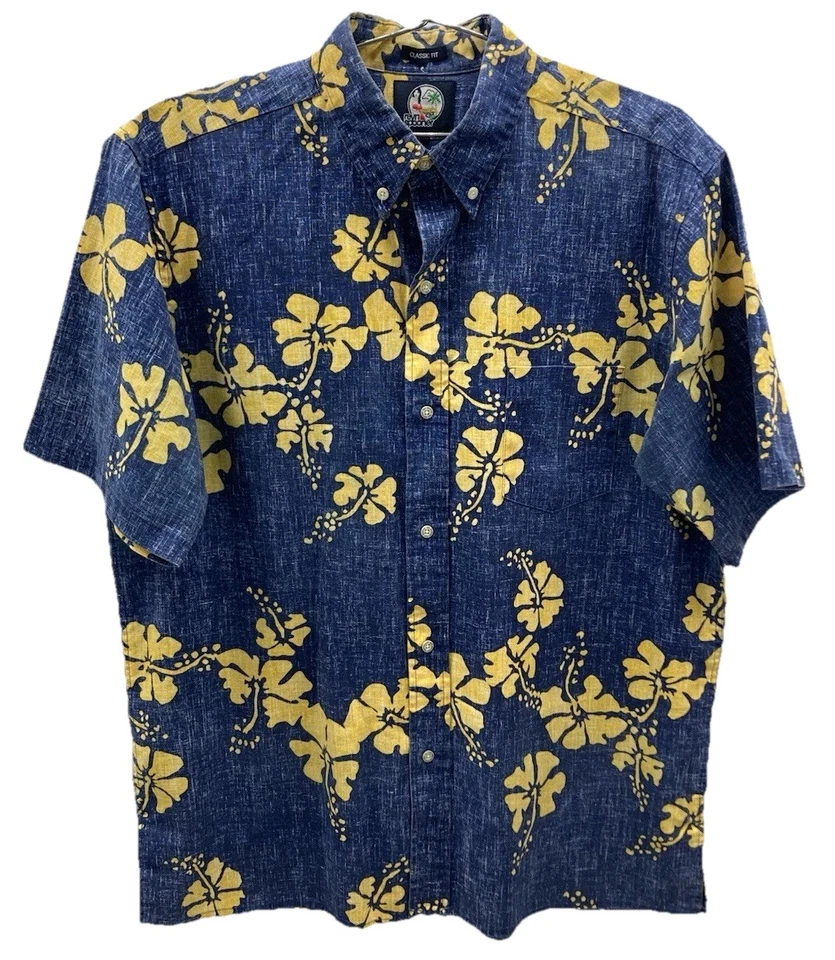 Camisa Reyn Spooner 50th State Flower Hawaiana Abotonada Para Hombres Grande Azul Amarillo Foto 1 de 4