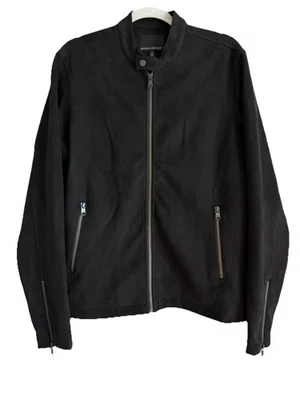 Chaqueta de motocicleta Banana Republic para hombre mediana negra vegana gamuza suave con cremallera Foto 1 de 4