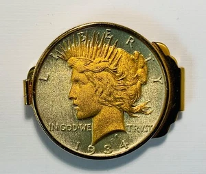 1934 Peace Dollar Set in hochwertiger Geldklammer mit monogrammierten Initialen J.J.M. - Bild 1 von 2