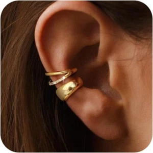 Dainty Small Ear Cuff for Women Trendy 14K Gold Plated CZ Non Piercing Cartilage - Picture 1 of 8
