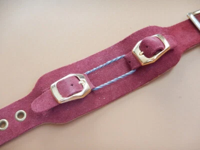 10 mm BRACELET HIPPIES CUIR SUEDE BORDEAUX LANIERE DE FORCE ANSES FIXES NOS 70 - Photo 1/4