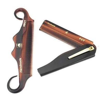 2PC Handmade Folding Pocket mustache beard grooming Comb travel Man Gift Holiday - Image 1 of 4