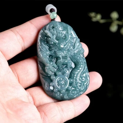 Collar Colgante Dragón Tallado Jadeíta Jade Birmania Natural Azul Grado A Certificado Foto 1 de 4
