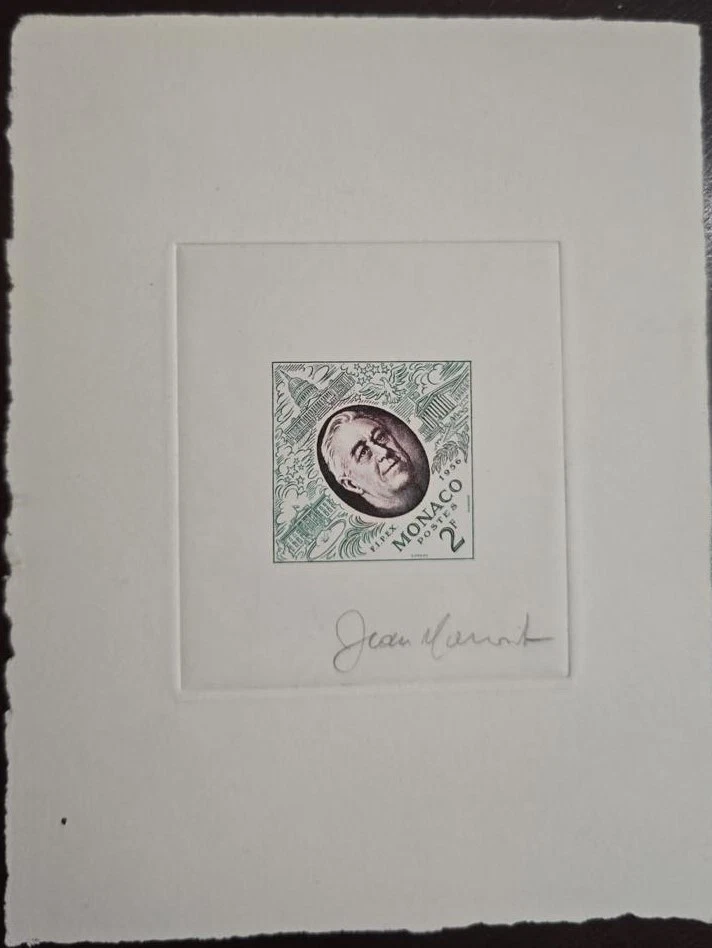 P) Mónaco Fipex 1956, prueba, Franklin D. Roosevelt, firmado, Nueva York EE. UU., XF Foto 1 de 1