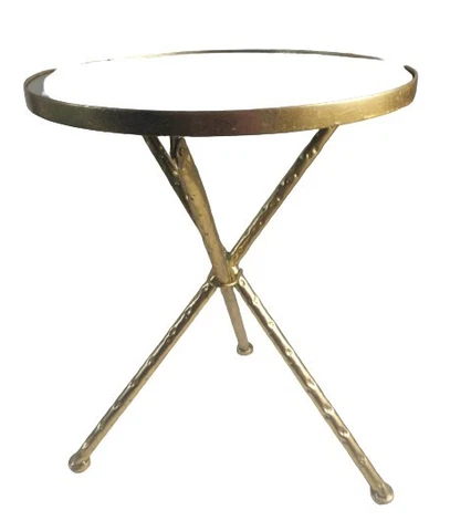 Gold Metal Tripod Folding Table Glass Top Art Deco Hollywood Regency Painted Cover