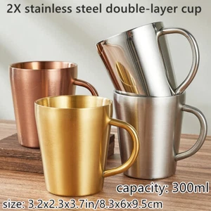 2X 300ml Stainless Steel Water Cup Double-layer Beer Coffee Drinks Drinkware - Picture 1 of 14