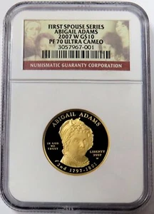 2007 W GOLD $10 ABIGAIL ADAMS 1/2 oz PROOF SPOUSE COIN NGC PF 70 UC - Picture 1 of 2