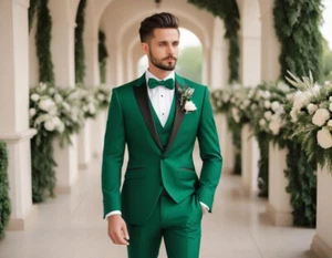 Men's Green 3 Piece Suit Slim Fit One Button Tuxedo Wedding Suit  Groom Attire - Picture 1 of 6