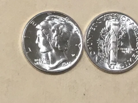 1945 SILVER BU MERCURY DIME. REALLY NICE! Cover