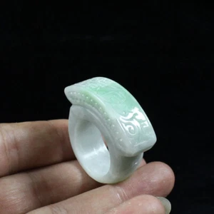 ANELLO Verde Certificato Birmania 100% A GIADE Jadeite Drago Ruyi usa. 13.2 j7169 - Foto 1 di 12