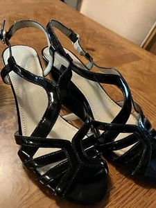 Ladies Black  Faux Leather Strappy Sling Back Pump. size 8.5 - Picture 1 of 12