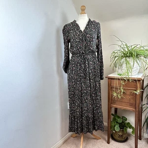 Fat Face Dress UK 10 Fit Flare Midi Black Colourful Abstract Pattern Pockets - Picture 1 of 15
