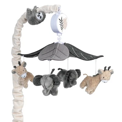 Lambs & Ivy Baby Jungle Animals Gray/Tan Musical Crib Mobile Soother Toy - Image 1 of 4