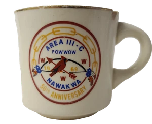 Taza de campamento vintage Boyscout área III-C Pow Wow Nawakwa 50 aniversario 1969 - Imagen 1 de 3