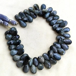 Natural Chrysoberyl Cats Eye Gems 10x8 to 12x8 mm Faceted Pear Shape Beads 9" - Bild 1 von 11