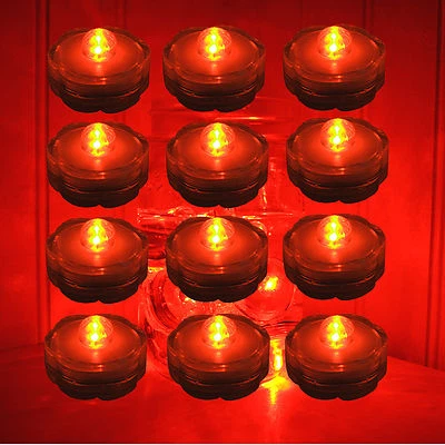 12 ORANGE LED Submersible Tea Light for WEDDING Eiffel Tower Vase Foto 1 de 4