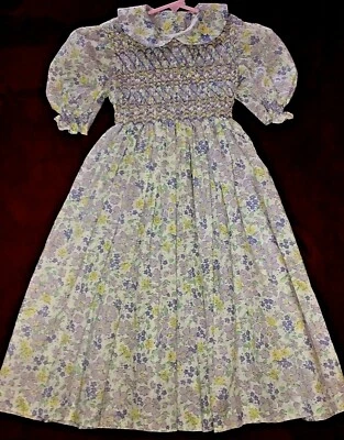 Vestido Floral Niña Azul Calado Princesa Charlotte HECHO A MANO USADO EN EXCELENTE ESTADO 6 NUEVO Foto 1 de 4