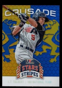 L.T. TOLBERT CRUSADE BLUE GOLD REFRACTOR RC SP 2015 USA BASEBALL STARS & STRIPES