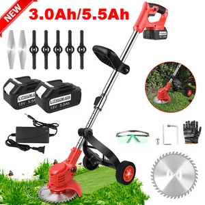 Cordless Weed Eater Electric Cutter Lawn Edger Grass String Trimmer +2 Battery - Picture 1 of 18