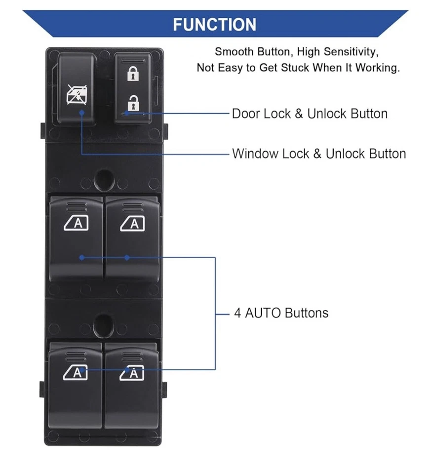 前左侧窗开关适用于 2009 - 2011 年日产 Maxima 25401-9N00D — 第 1/3 张图片