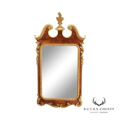 Espejo de pared estilo Jorge II paquete dorado y burl nogal Foto 1 de 4