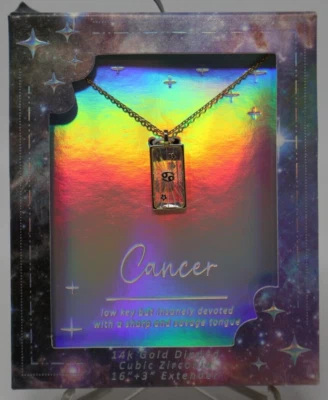 Collar Colgante Oro 14k Vidrio Perforado Zodiaco CANCER - Dorado Nuevo con Etiquetas Foto 1 de 3