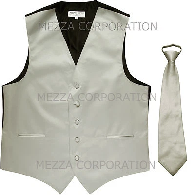 New Men's Vesuvio Napoli Tuxedo Vest Pre-tied Necktie prom party formal Silver - Image 1 of 4