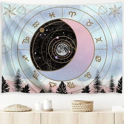 Tapiz de pared constelación fase lunar rosa para dormitorio adolescente estético Foto 1 de 4