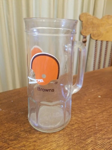 VINTAGE GLASS FISHER PEANUT JAR BEER MUG STEIN -Cleveland Browns NFL FOOTBALL Cover
