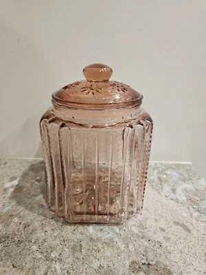 Vintage Tender Heart Treasures Pink Glass Textured Tight Sealed Jar NWOB - Image 1 of 4