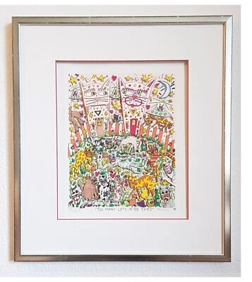 James Rizzi "TOO MANY CATS IN THE YARD" 3D handsigniert von 1989 - Bild 1 von 2