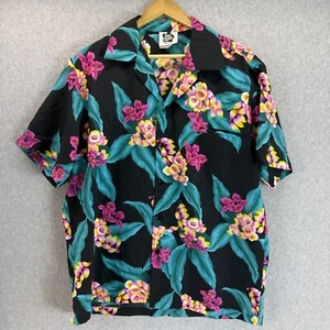 Hilo Hattie Black Pink Floral Hawaiian Button Front Shirt Size XL Vintage Aloha - Picture 1 of 12