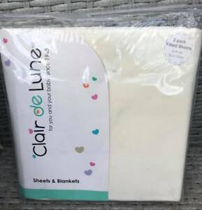 Clair de Lune Cot 60 x 120cm 100% Cotton Fitted Sheets Pack of 2, Cream