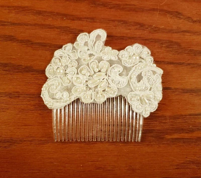 Wedding Hair Comb Pearls and Lace Vintage Bridal Hair Comb Elegant - Image 1 of 4