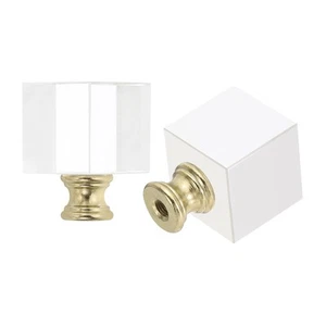 39mm Lamp Shade Finial, 2 Pcs Cube Crystal Clear 1/4-27 Inch Threaded, Golden - Picture 1 of 6