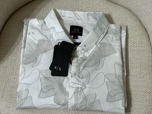 NWT Armani Exchange AX size XL slim fit grey white long sleeve shirt mens - Picture 1 of 7